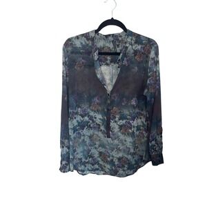 MNG Collection Womens Blouse 8 Multicolor Sheer Floral Button Up Dark Academia